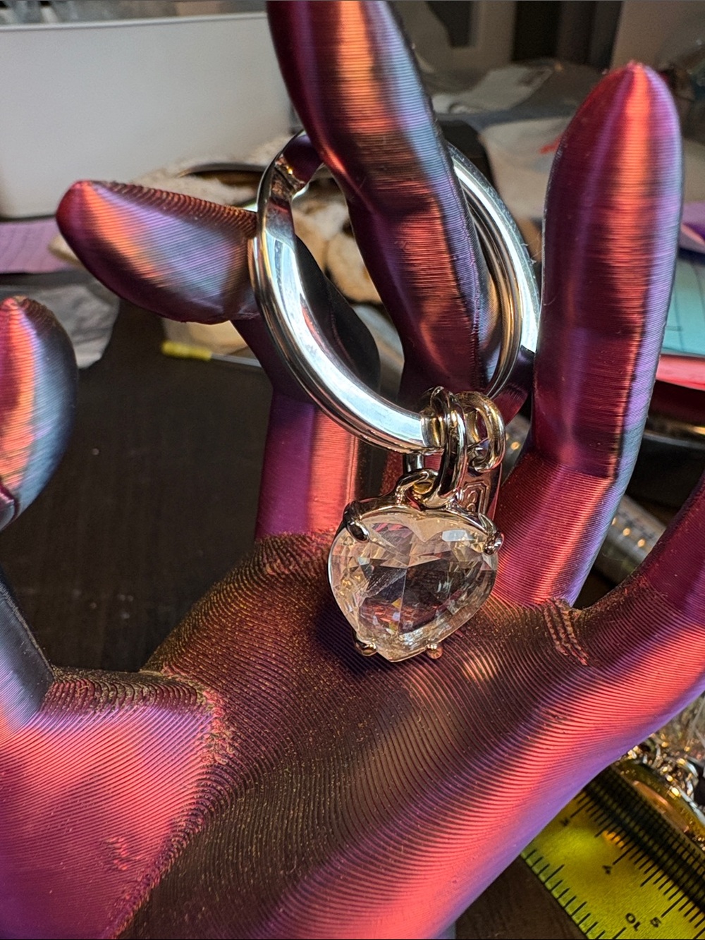 Coach Silver-Tone Heart Crystal Keychain